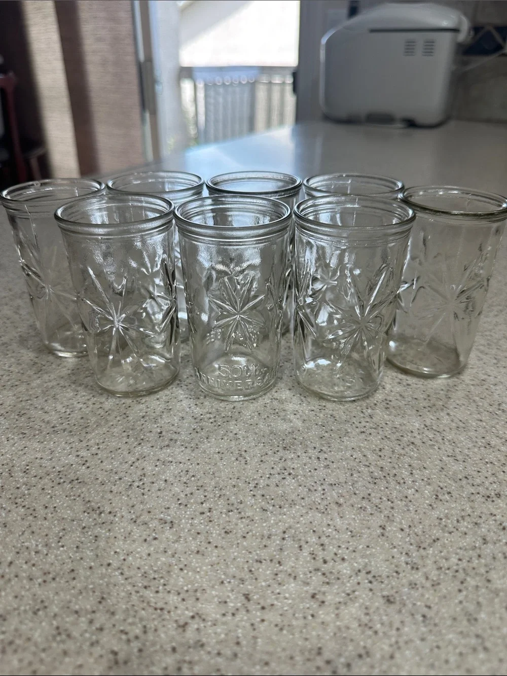 8 BALL Vintage Mid-Century Juice Glasses or Jelly Canning Jars Atomic Starburst